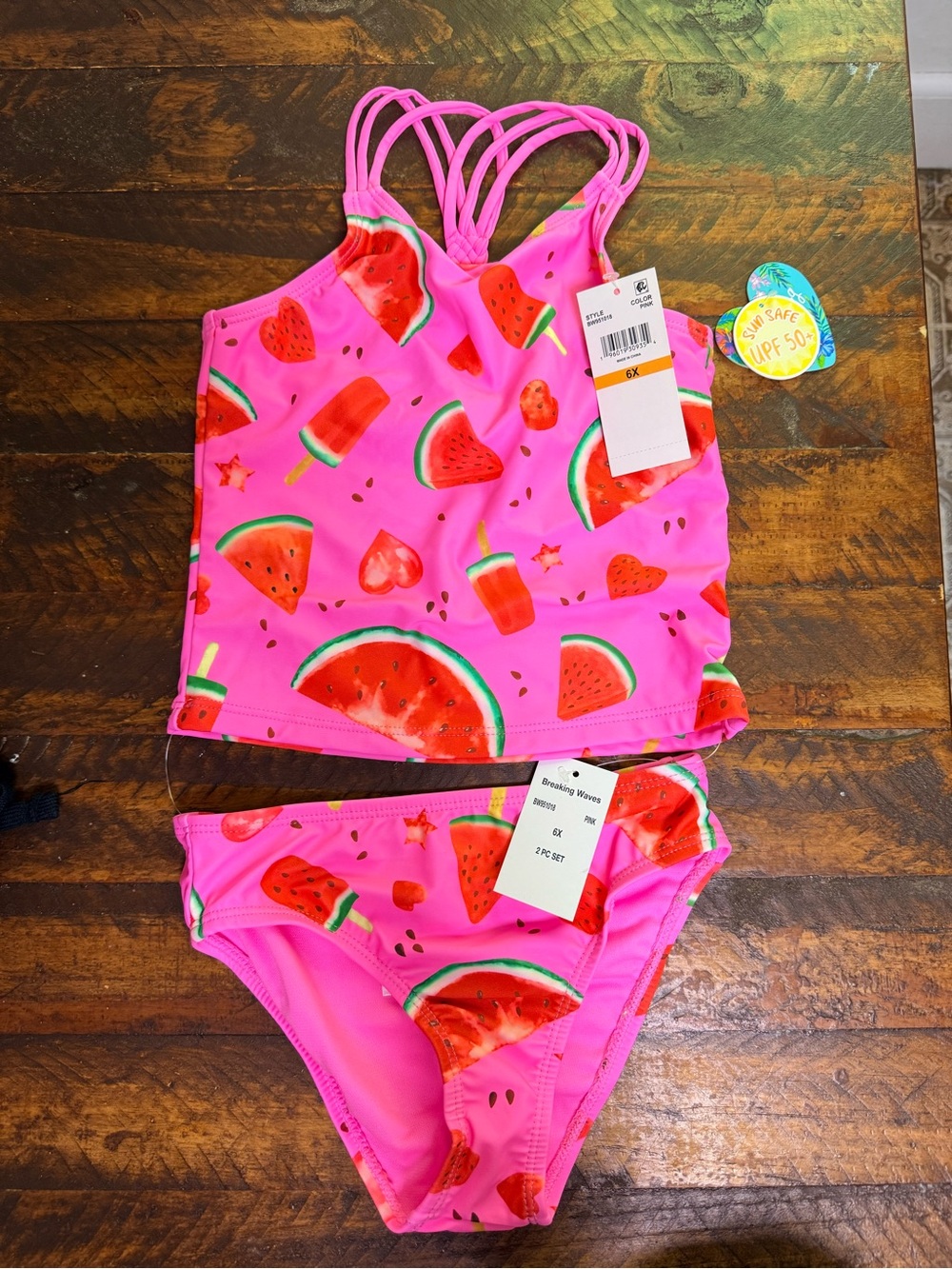 Girls' Pink Watermelon Print Tankini with UPF 50+